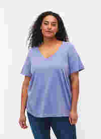 Kurzärmeliges T-Shirt mit V-Ausschnitt, Lavender Viloet, Model