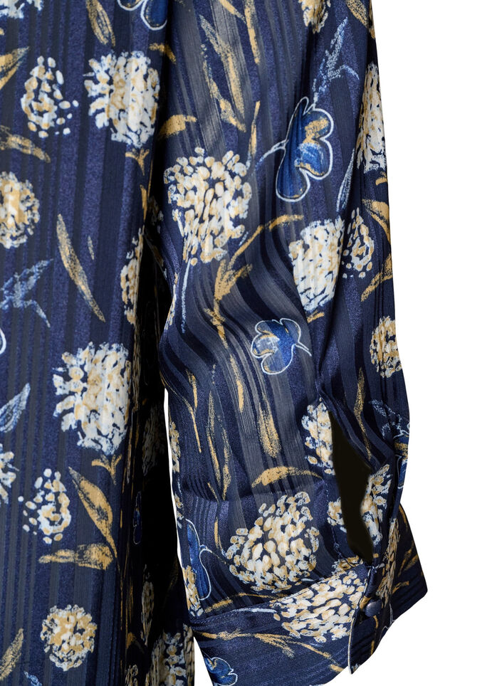 Gemusterte Bluse mit Stehkragen und 3/4-&Auml;rmeln, Blau, Packshot image number 3
