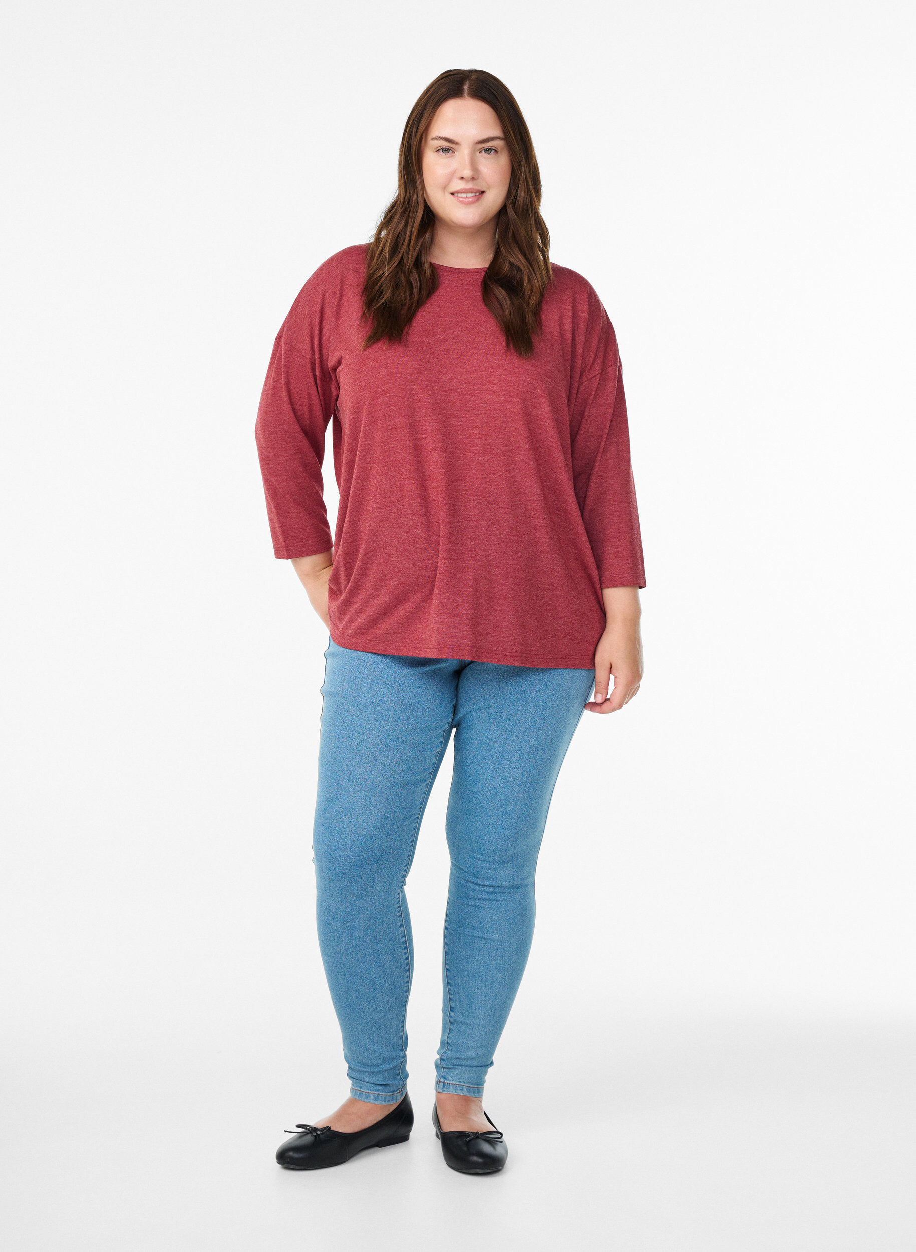Zizzi FLASH &ndash; Bluse aus Jersey mit 3/4-&Auml;rmeln, Rot, Model image number 1