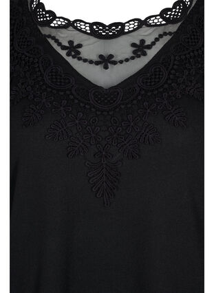 Langärmelige Bluse mit Spitzendetails, Black, Packshot image number 2