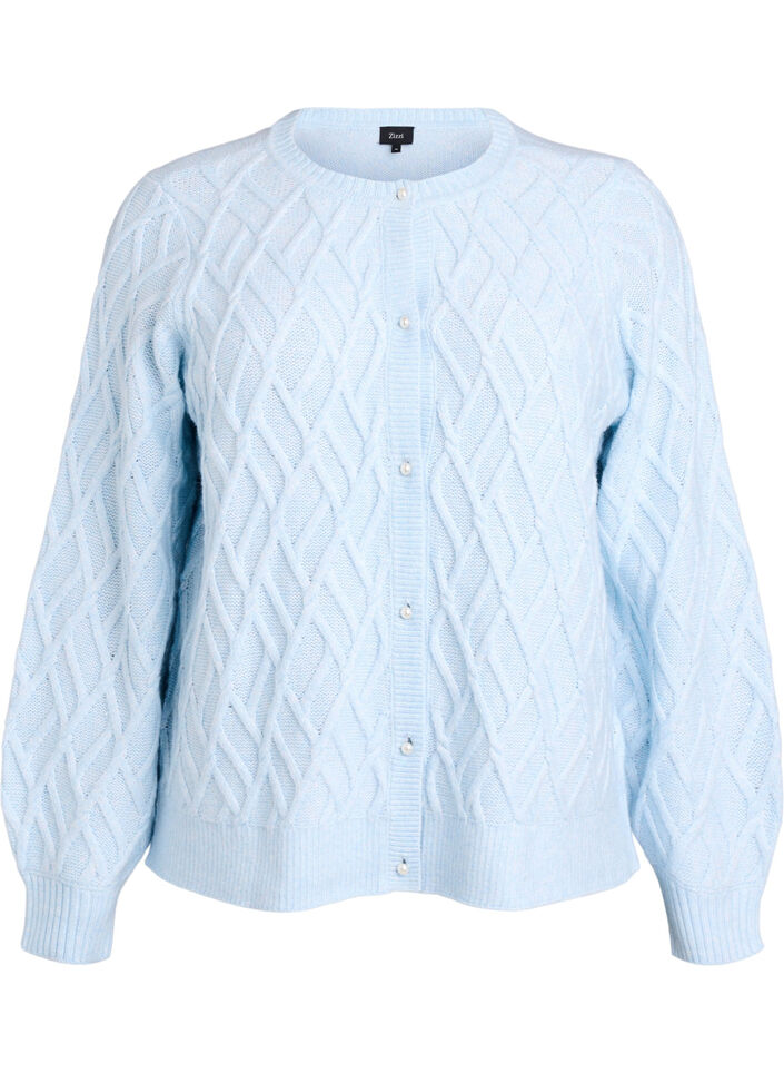 Zopfmuster Strickjacke mit Perlenknöpfen, Blau, Packshot image number 0