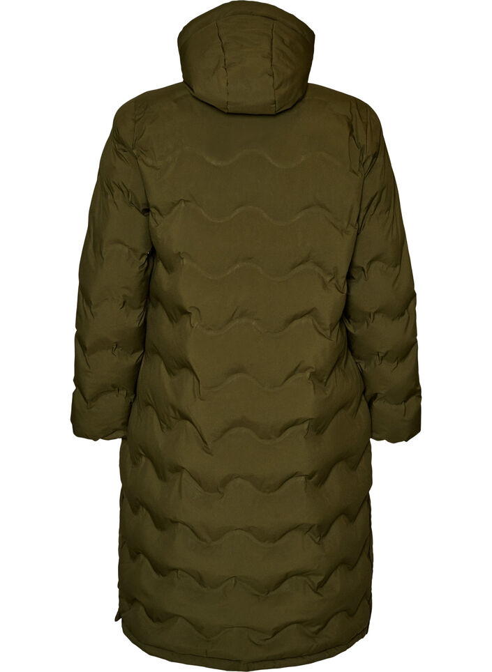 Lange Kapuzen-Steppjacke mit Wellenmuster, Gr&uuml;n, Packshot image number 1