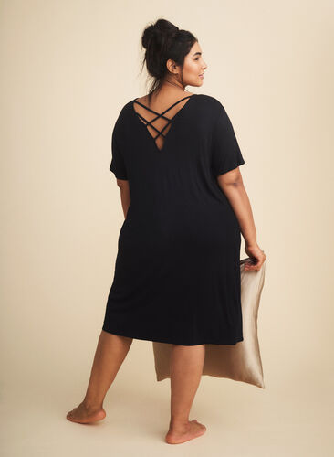 Kurzarm Kleid aus Viskose mit Rückendetail , Black, Image image number 0