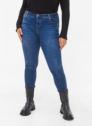 Super slim Amy Jeans mit hoher Taille, Blue denim, Model image number 2