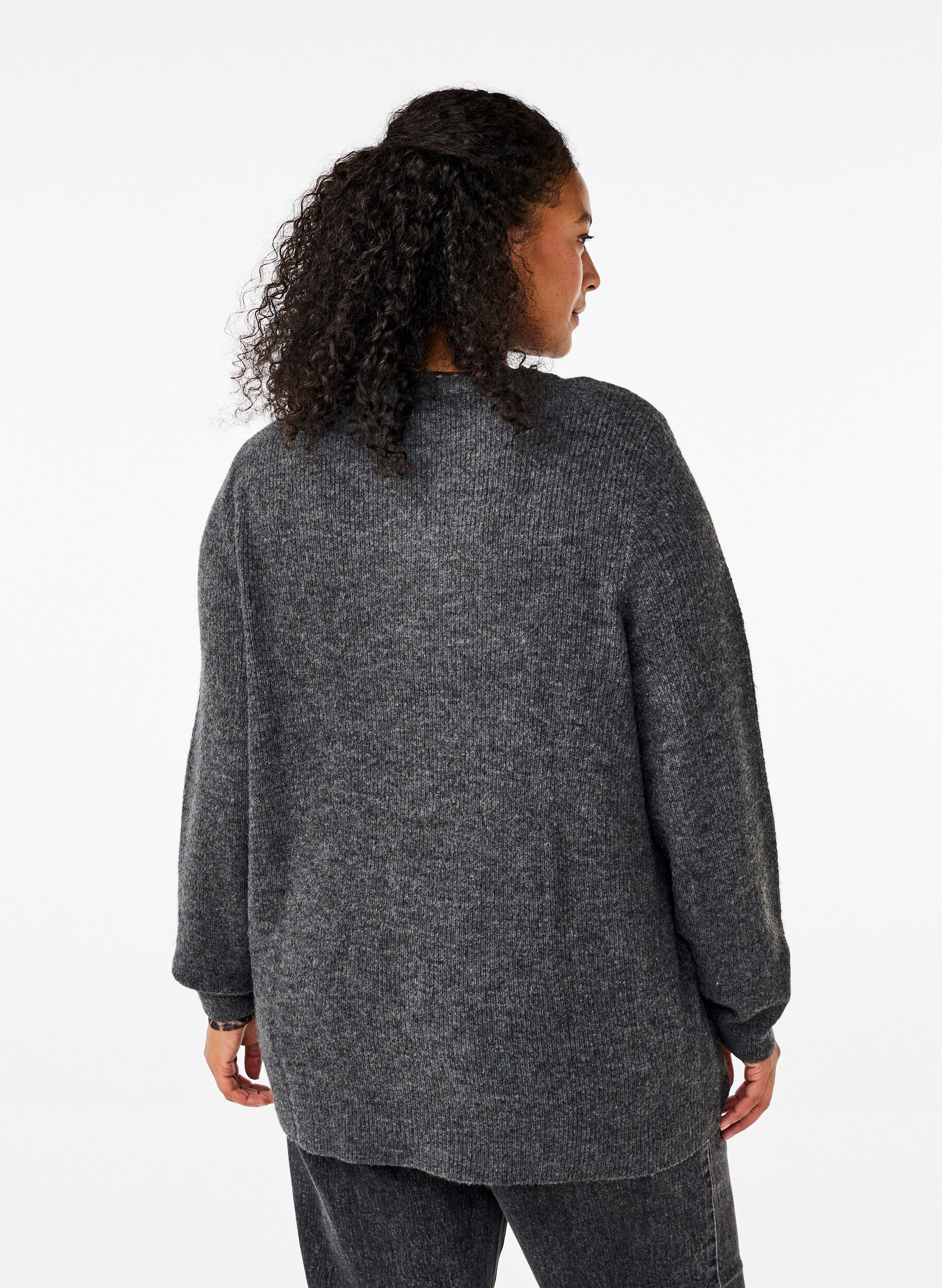 Zizzi Melange-Pullover mit Rundhalsausschnitt, Dark Grey Black Mel., Model image number 1