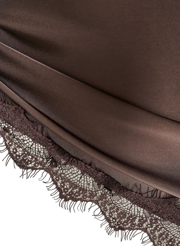 Schal aus Satin mit Spitzensaum, Braun, Packshot image number 2