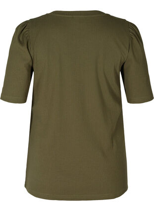 T-Shirt mit Ripp und kurzen Puffärmeln, Ivy Green, Packshot image number 1