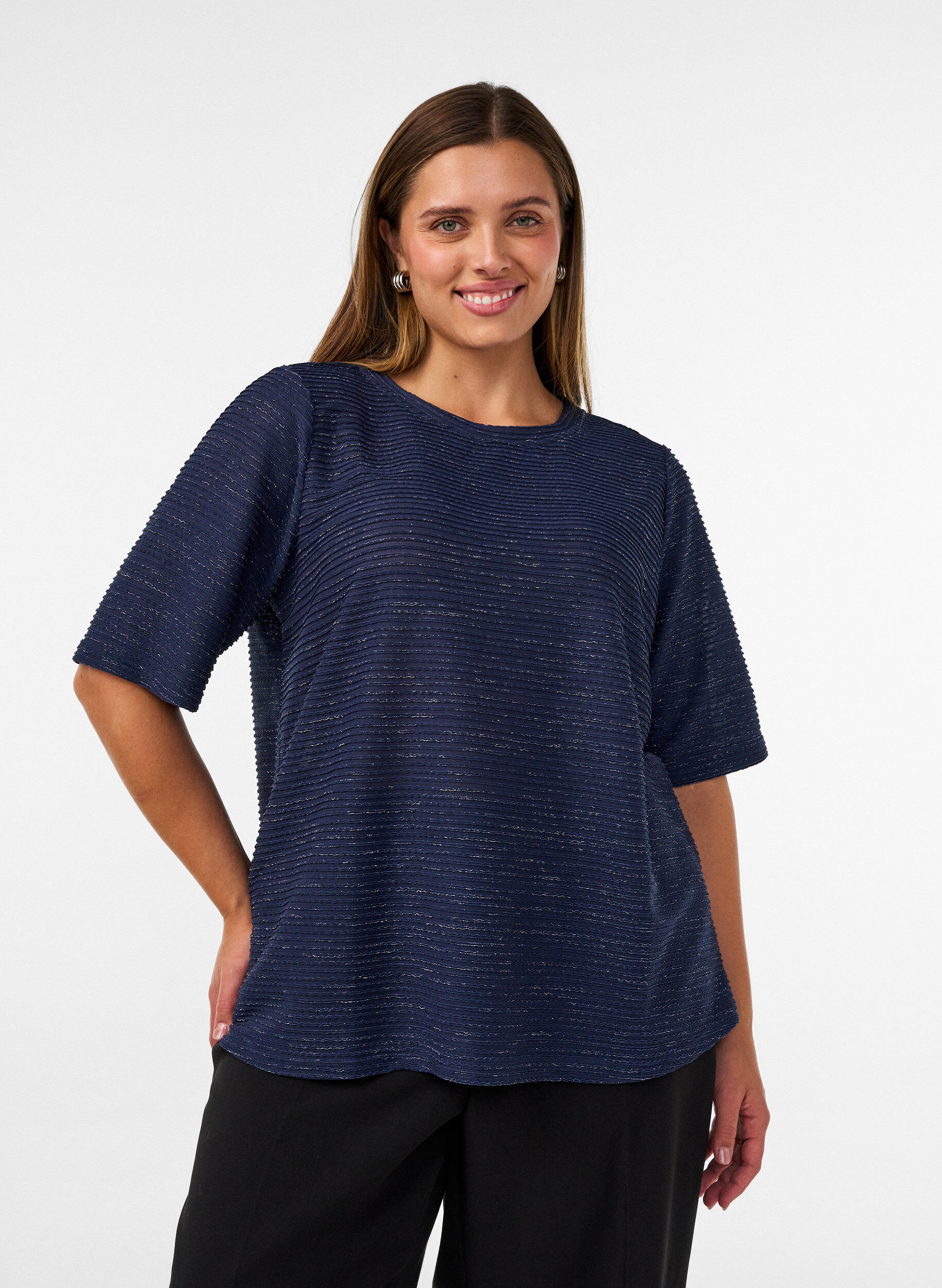 ZizziBluse mit Struktur und Glitzer, Blau, Model image number 0