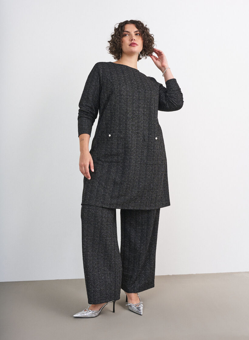 Hose aus Boucl&eacute; mit geradem Bein, Schwarz, Model image number 0