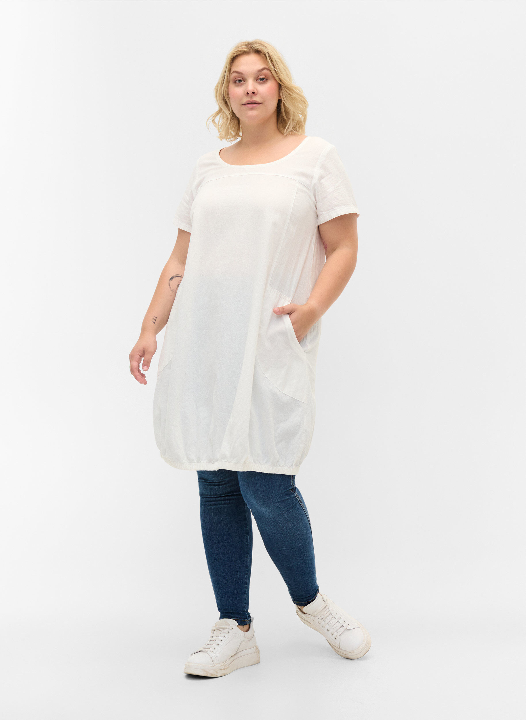 ZizziKurzarm Kleid aus Baumwolle, Wei&szlig;, Model image number 1
