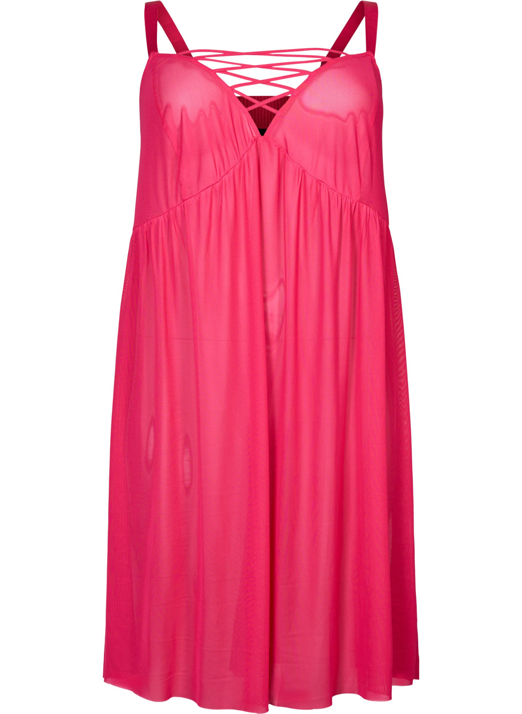 Zizzi Mesh Nachthemd mit String-Details, Jazzy, Packshot image number 0