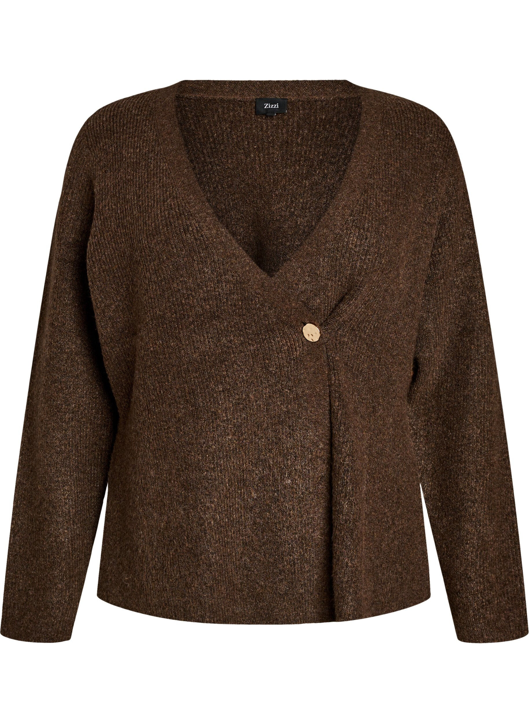 ZizziStrickjacke mit asymmetrischem Verschluss, Braun, Packshot image number 0
