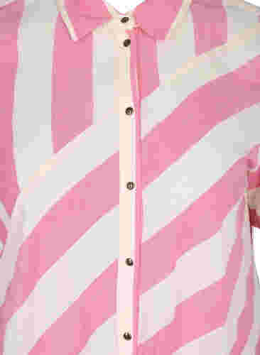 Kurzärmeliges Hemdkleid aus Baumwolle mit Streifen, Magenta Stripe, Packshot image number 2