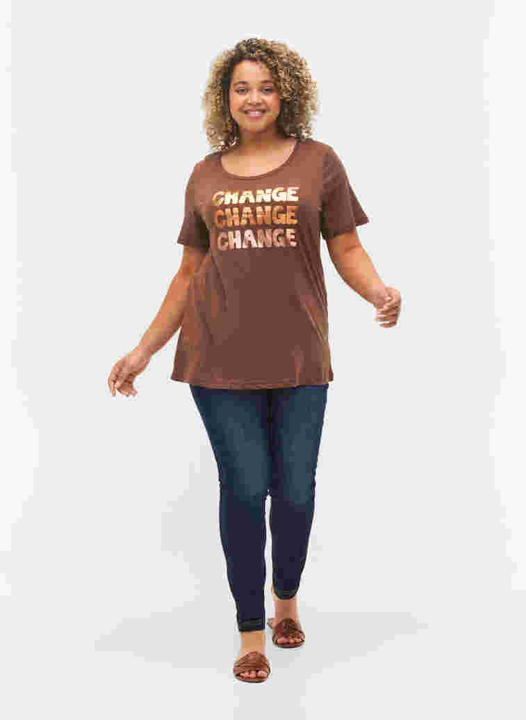Kurzärmeliges Baumwoll-T-Shirt, Chestnut Change, Model image number 2