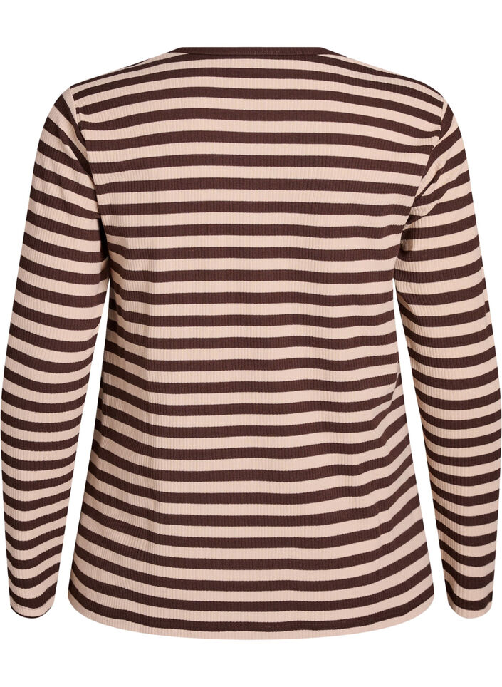 Gestreifte Bluse mit langen &Auml;rmeln, Braun, Packshot image number 1