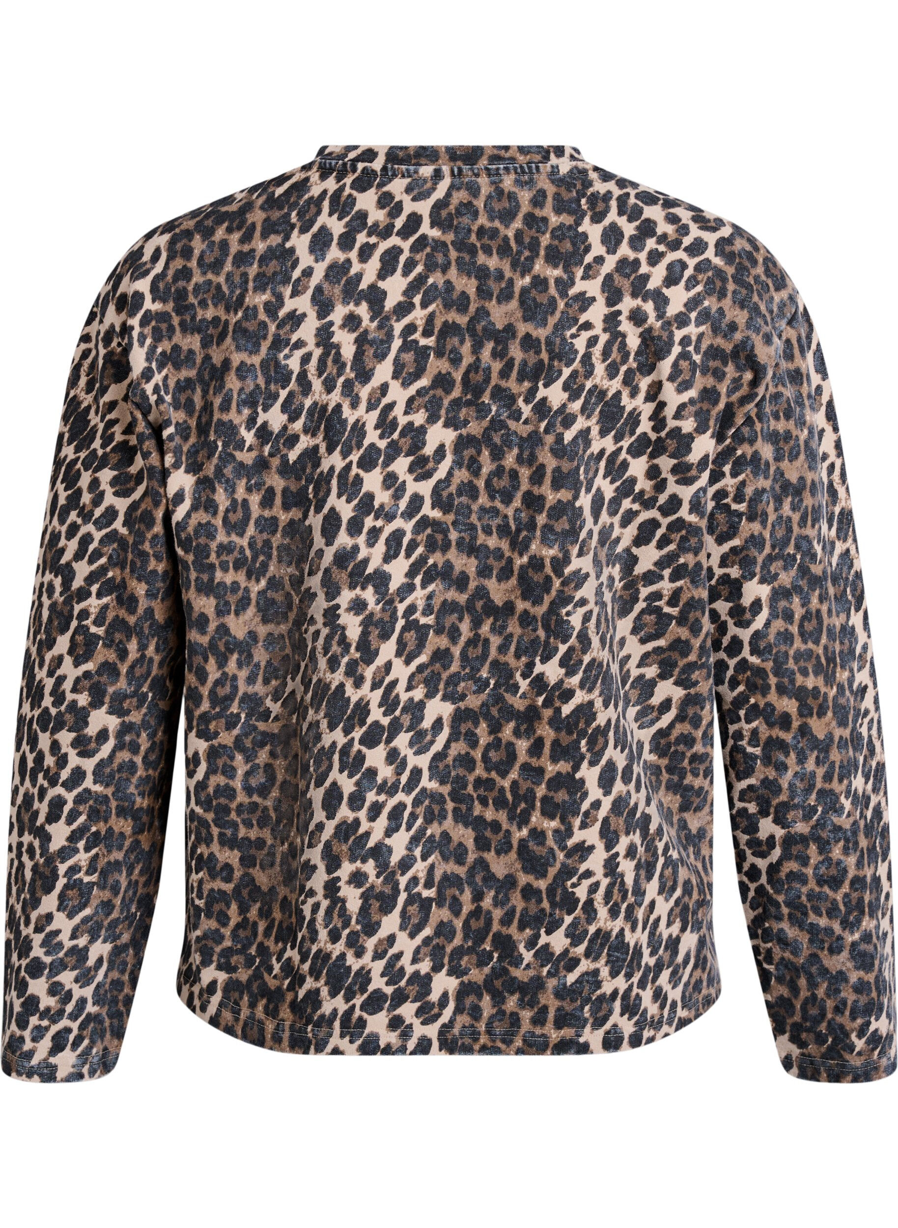 Zizzi Sweatshirt mit Leopardenmuster in verwaschener Optik, Braun, Packshot image number 1