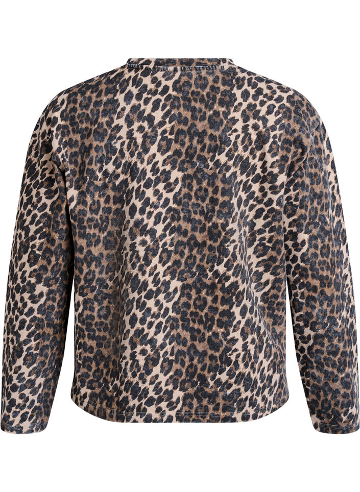 Sweatshirt mit Leopardenmuster in verwaschener Optik, Braun, Packshot image number 1