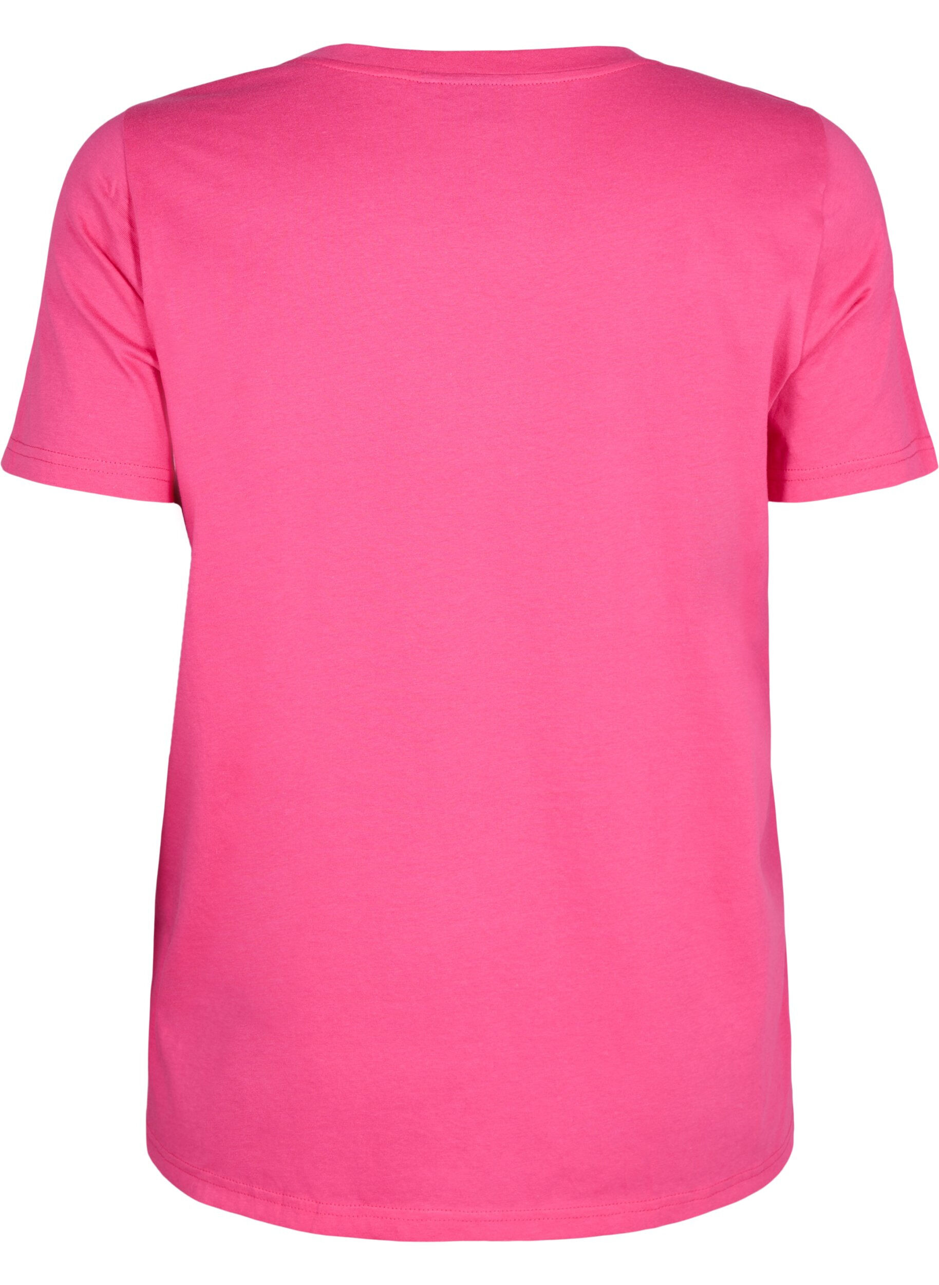 Zizzi T-Shirt aus Baumwolle mit goldener Aufschrift, R.Sorbet w.Gold Love, Packshot image number 1