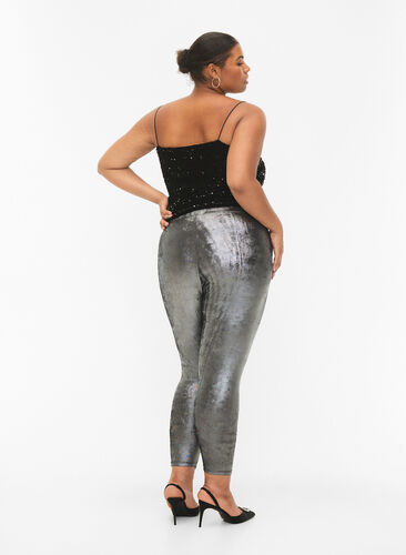 Silberne Leggings mit hoher Taille, Dark Silver, Model image number 1