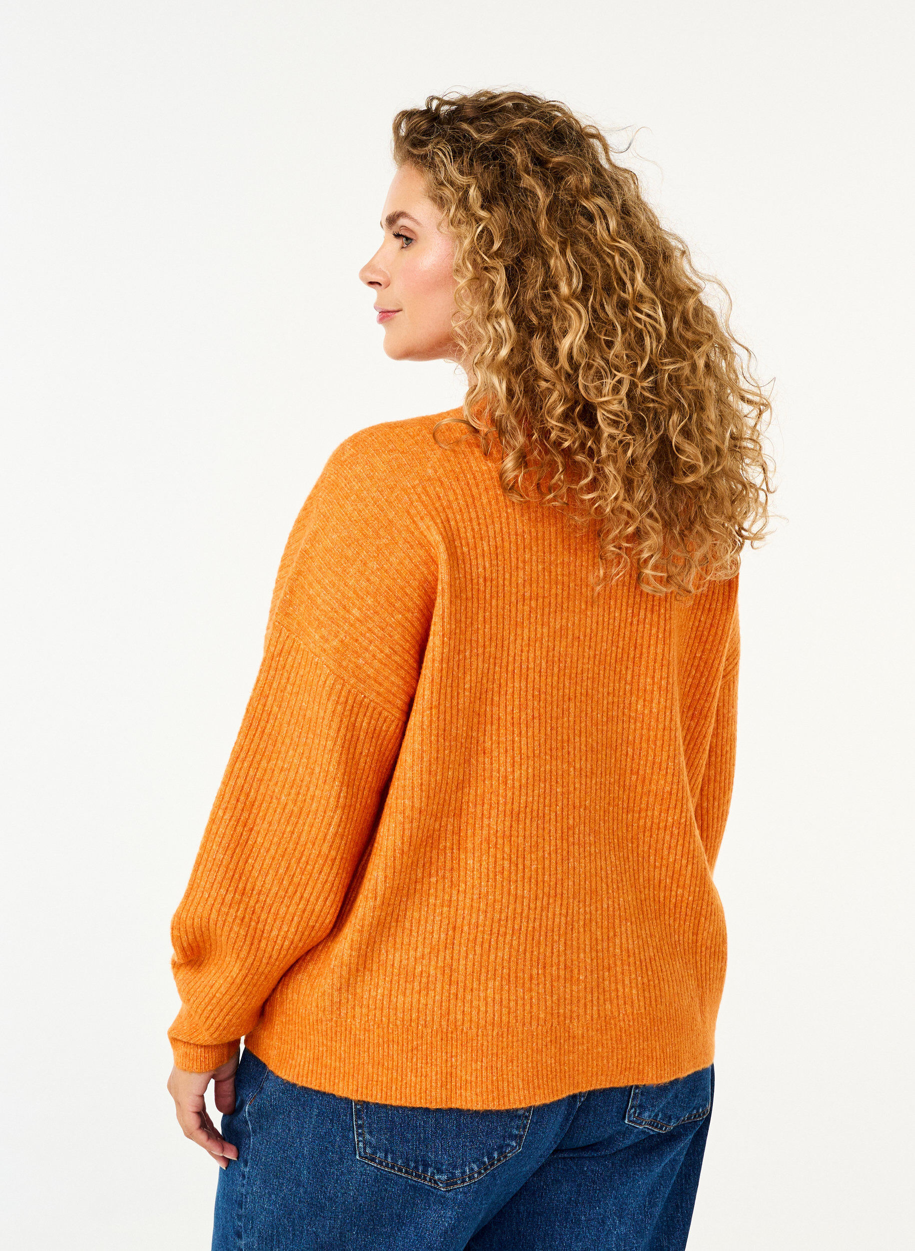 Zizzi Rippenstrick Strickjacke mit Kn&ouml;pfen, Orange, Model image number 2