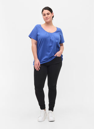 Kurzarm Baumwoll-T-Shirt, Dazzling Blue, Model image number 2
