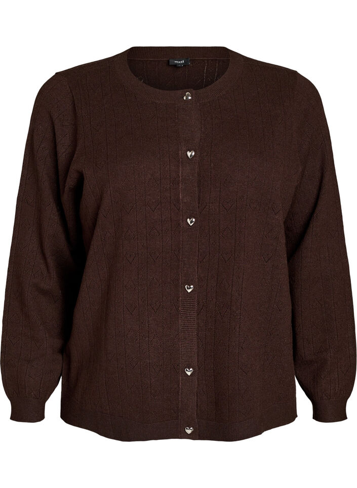 Strickjacke mit Herz-Lochstickerei, Braun, Packshot image number 0