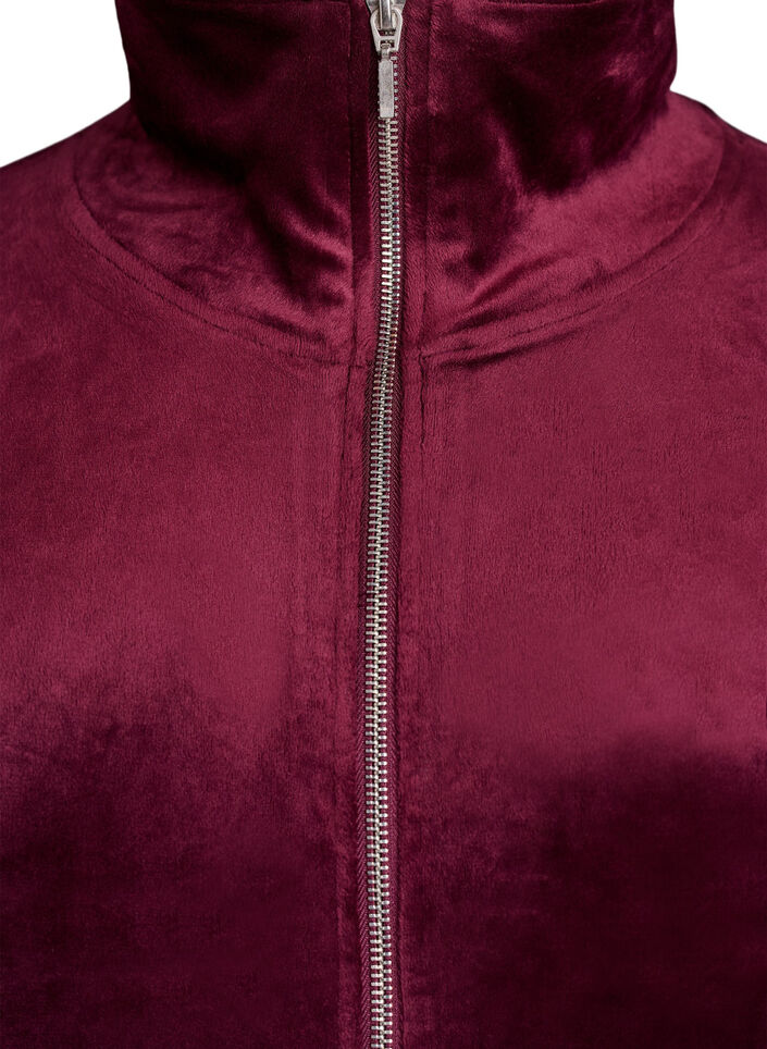Cardigan aus Velours mit Rei&szlig;verschluss und hohem Kragen, Dunkles Bordeaux, Packshot image number 2
