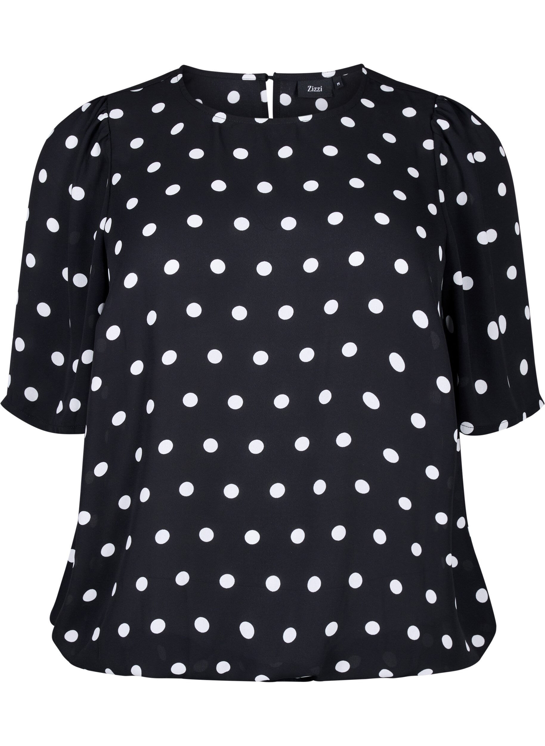 Zizzi Gepunktete Bluse mit kurzen &Auml;rmeln, Black W. White Dot, Packshot image number 0