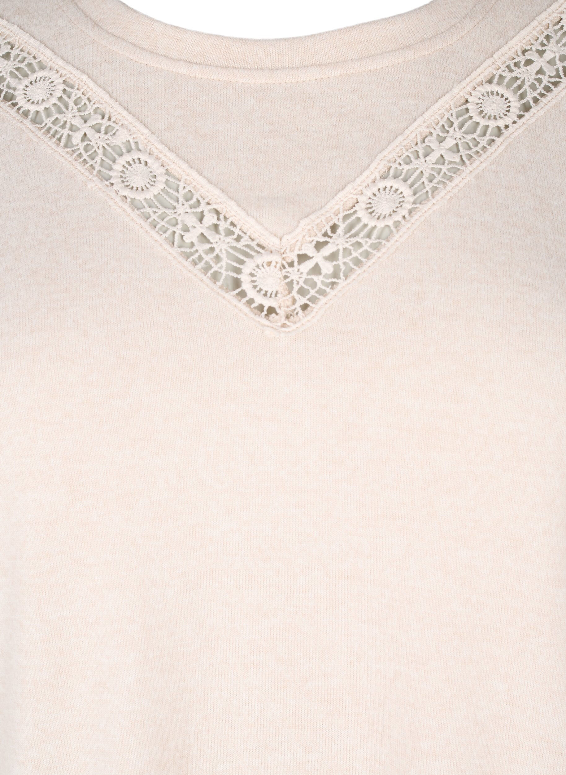 Zizzi Bluse mit Stickereidetails und langen &Auml;rmeln, Beige, Packshot image number 2
