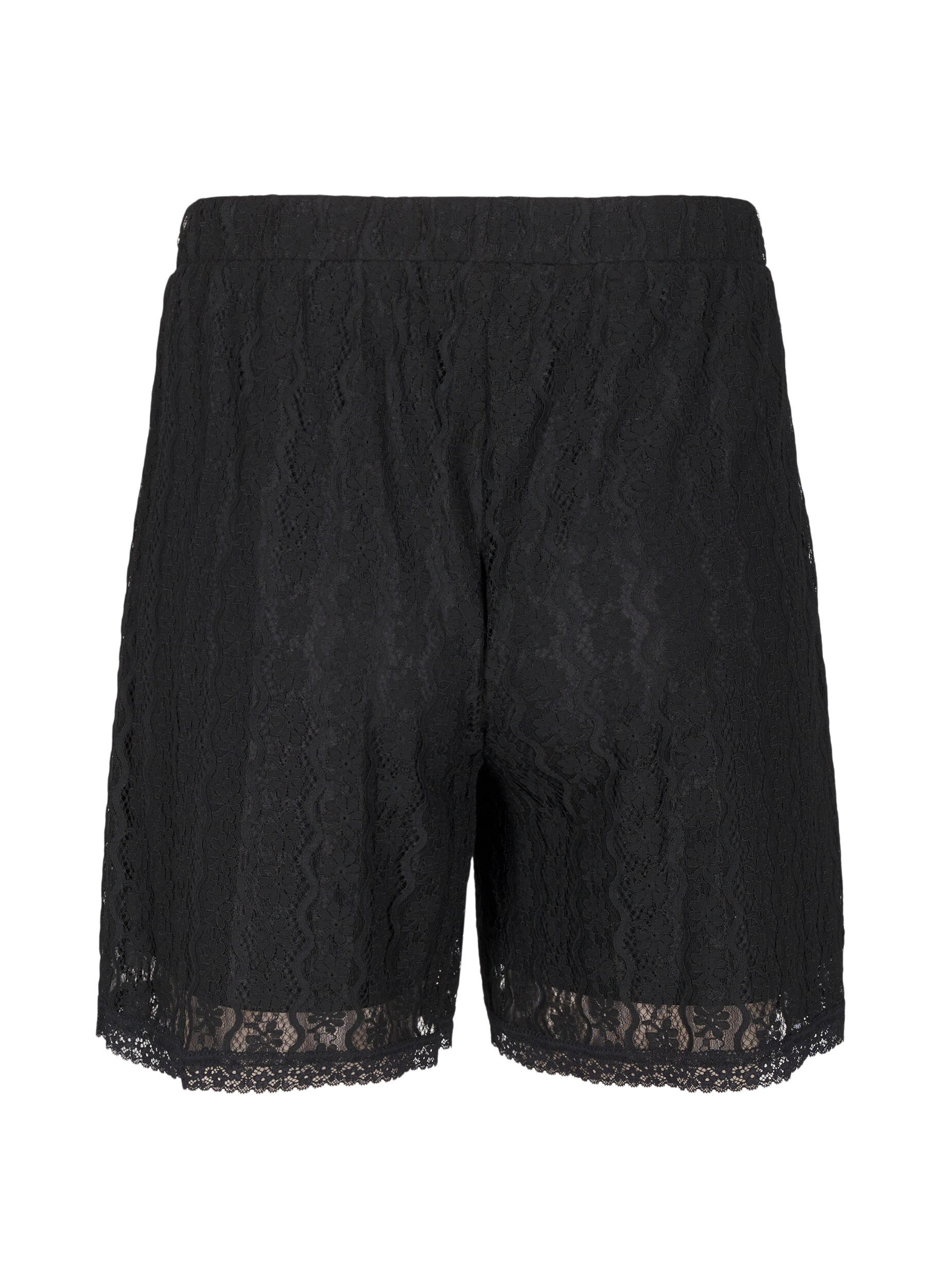 Zizzi Spitzenshorts mit hohem Taille, Schwarz, Packshot image number 1
