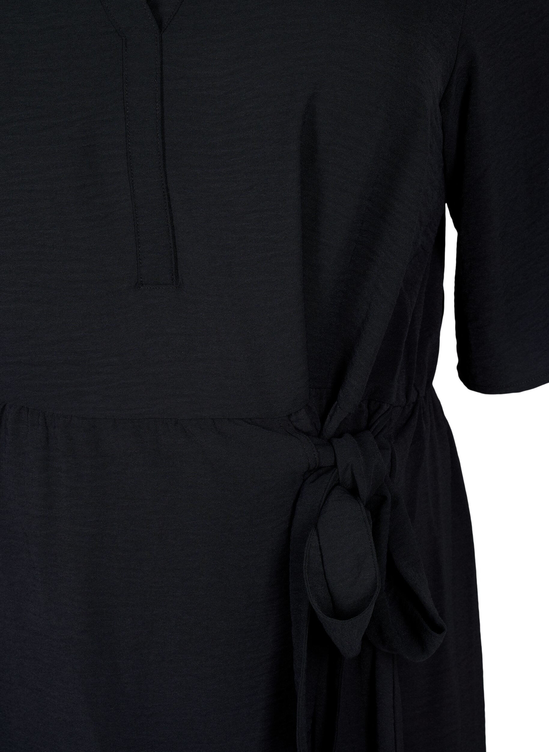 Zizzi Midilanges Kleid mit Bindedetail, Schwarz, Packshot image number 2