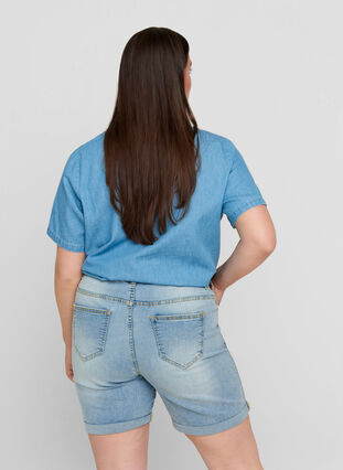 Kurzarm Bluse mit Stickerei, Light blue denim ASS, Model image number 1