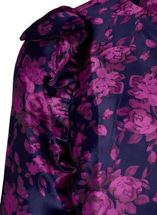  Geblümte Jacquard-Bluse mit Rüschendetails, Dark Blue Pink, Packshot image number 3