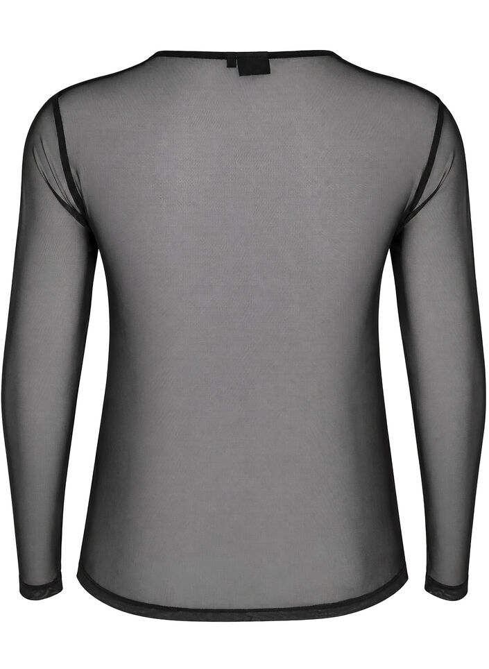 Meshbluse mit langen &Auml;rmeln, Schwarz, Packshot image number 1