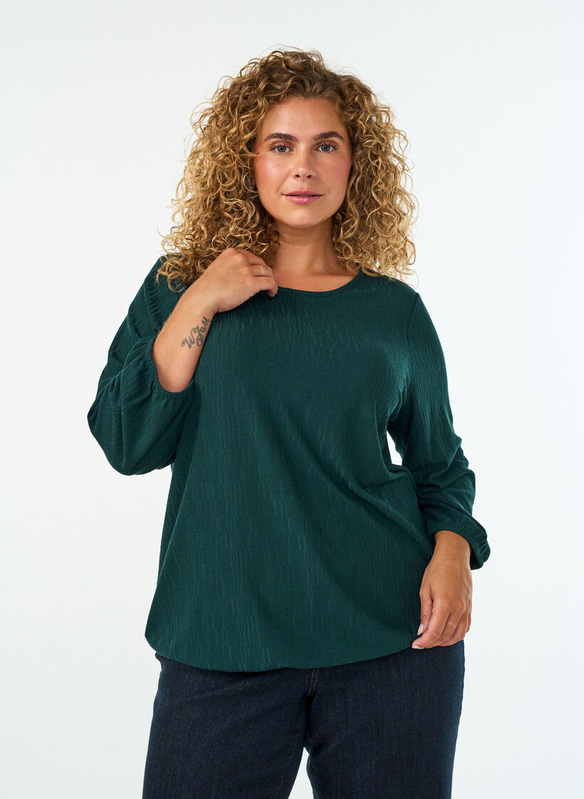 Bluse mit Struktur und 3/4-&Auml;rmeln, Gr&uuml;n, Model image number 0