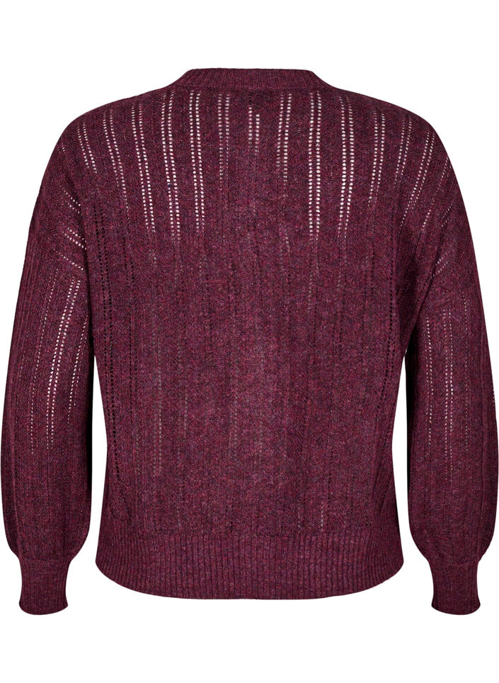 Gestrickter Cardigan mit Lochmuster, Dunkles Bordeaux, Packshot image number 1