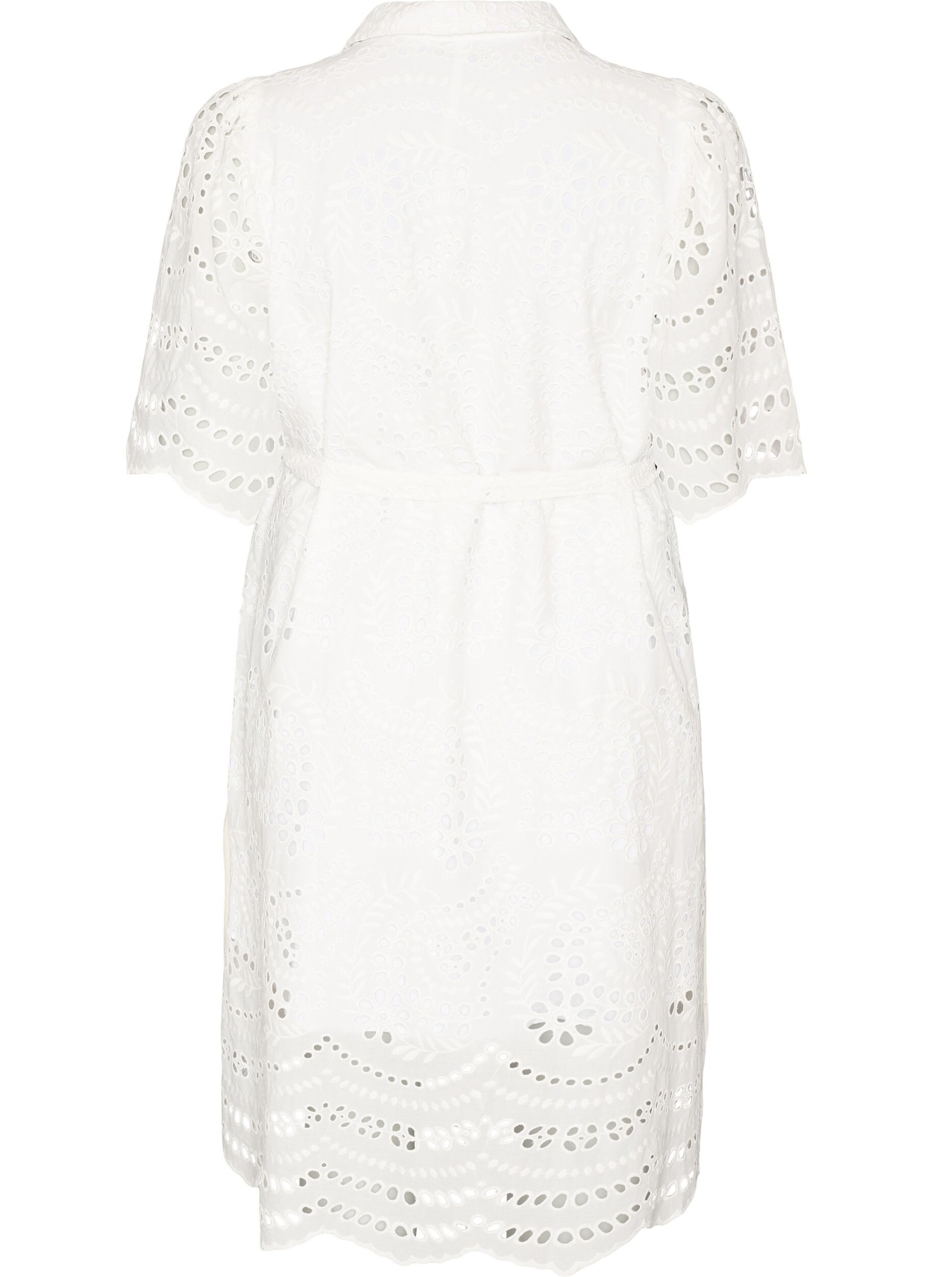 ZizziHemdblusenkleid aus Broderie Anglaise mit Bindeg&uuml;rtel, Wei&szlig;, Packshot image number 1