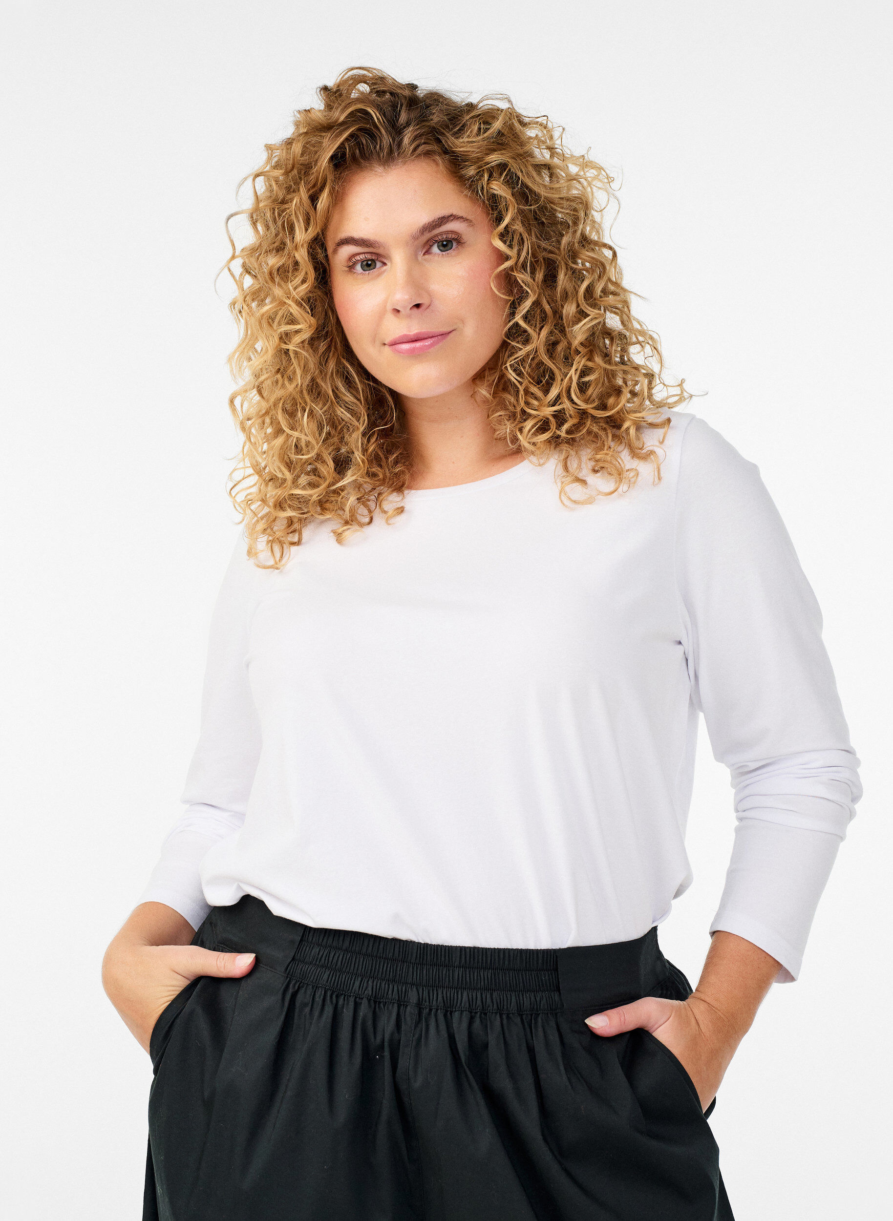 ZizziBasic Top aus Jersey mit langen &Auml;rmeln, Wei&szlig;, Model image number 0