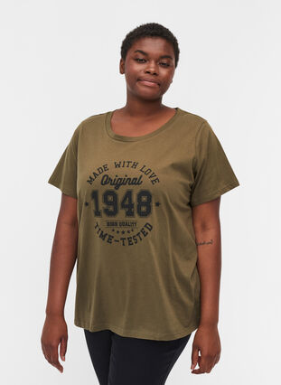 T-Shirt aus Bio-Baumwolle mit Printdetails, Ivy Green, Model image number 0