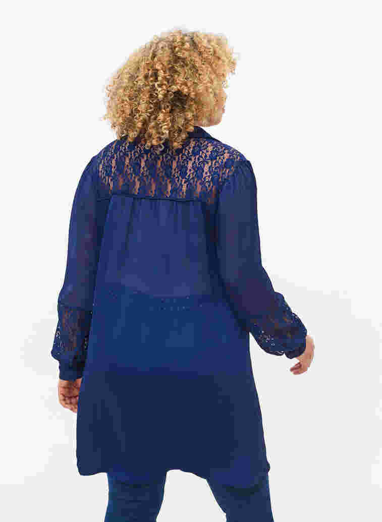 Langes Kleid mit Spitzendetails, Evening Blue, Model image number 1