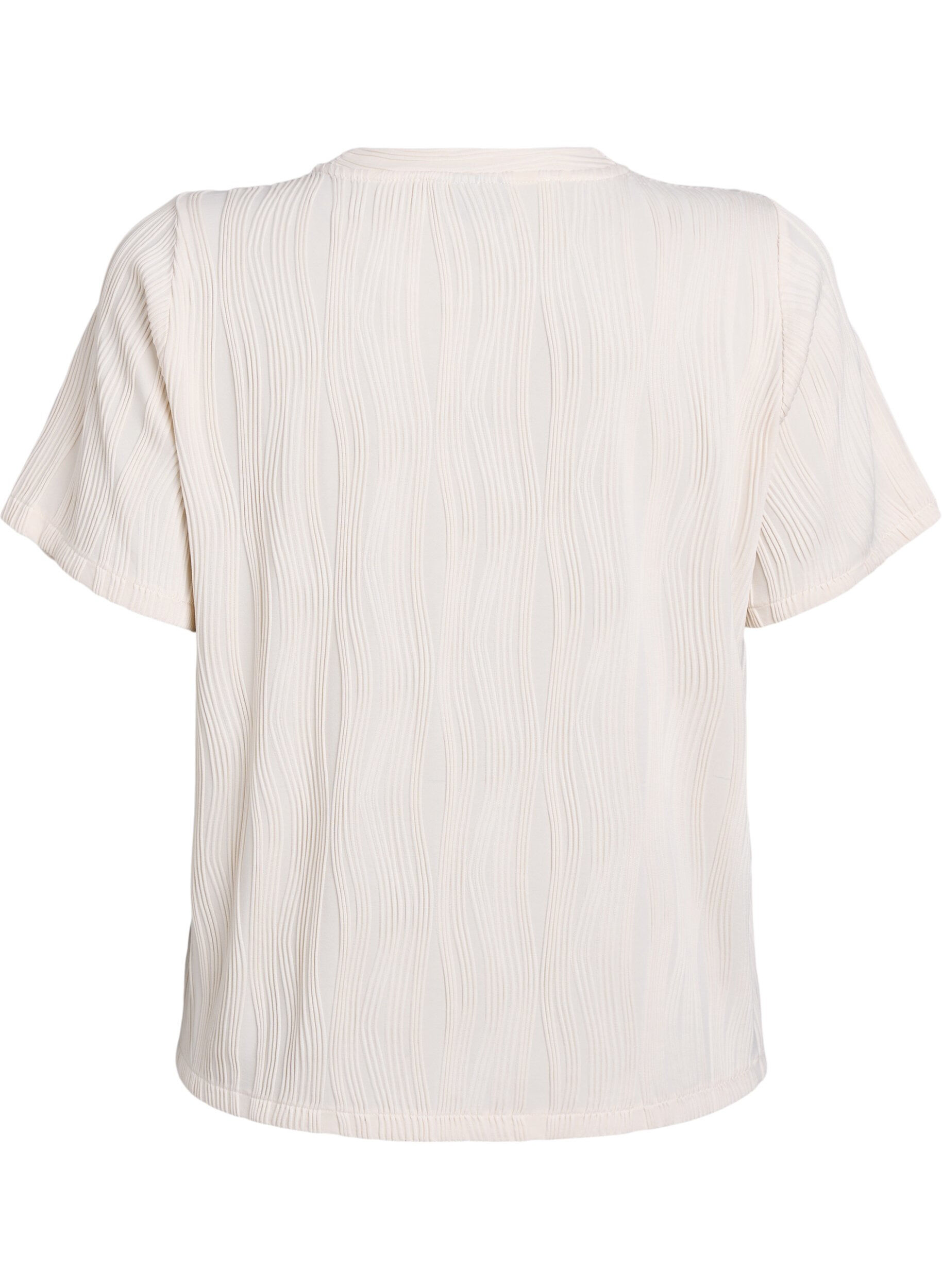 Zizzi Bluse mit kurzen &Auml;rmeln und einer welligen Struktur, Beige, Packshot image number 1