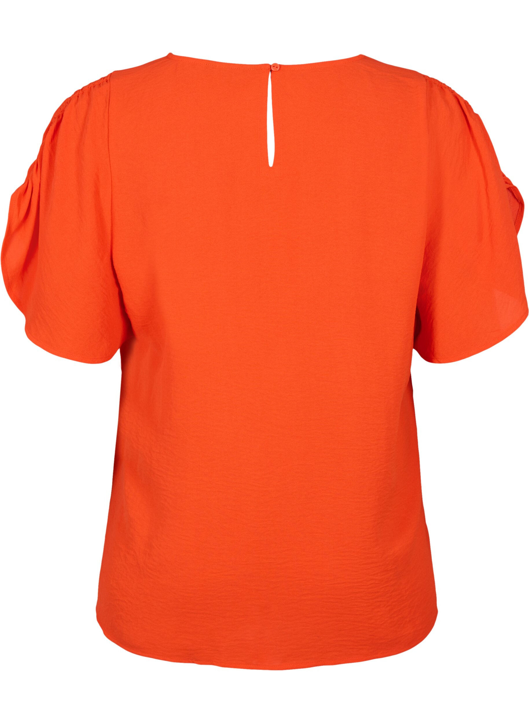 Zizzi Kurz&auml;rmelige Bluse mit Falten, Orange.com, Packshot image number 1