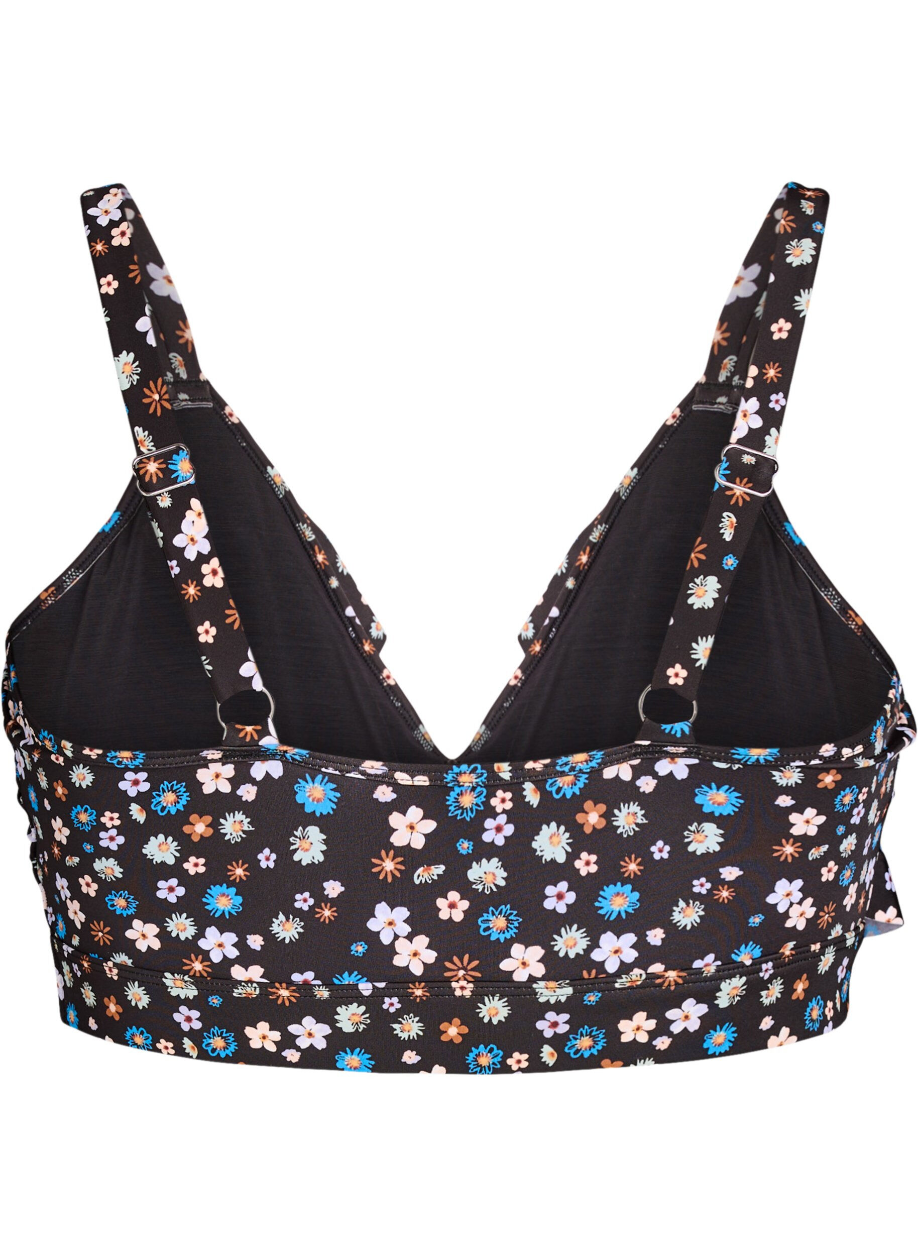 Zizzi Gebl&uuml;mtes Bikinioberteil mit R&uuml;schendetails, Braun, Packshot image number 1