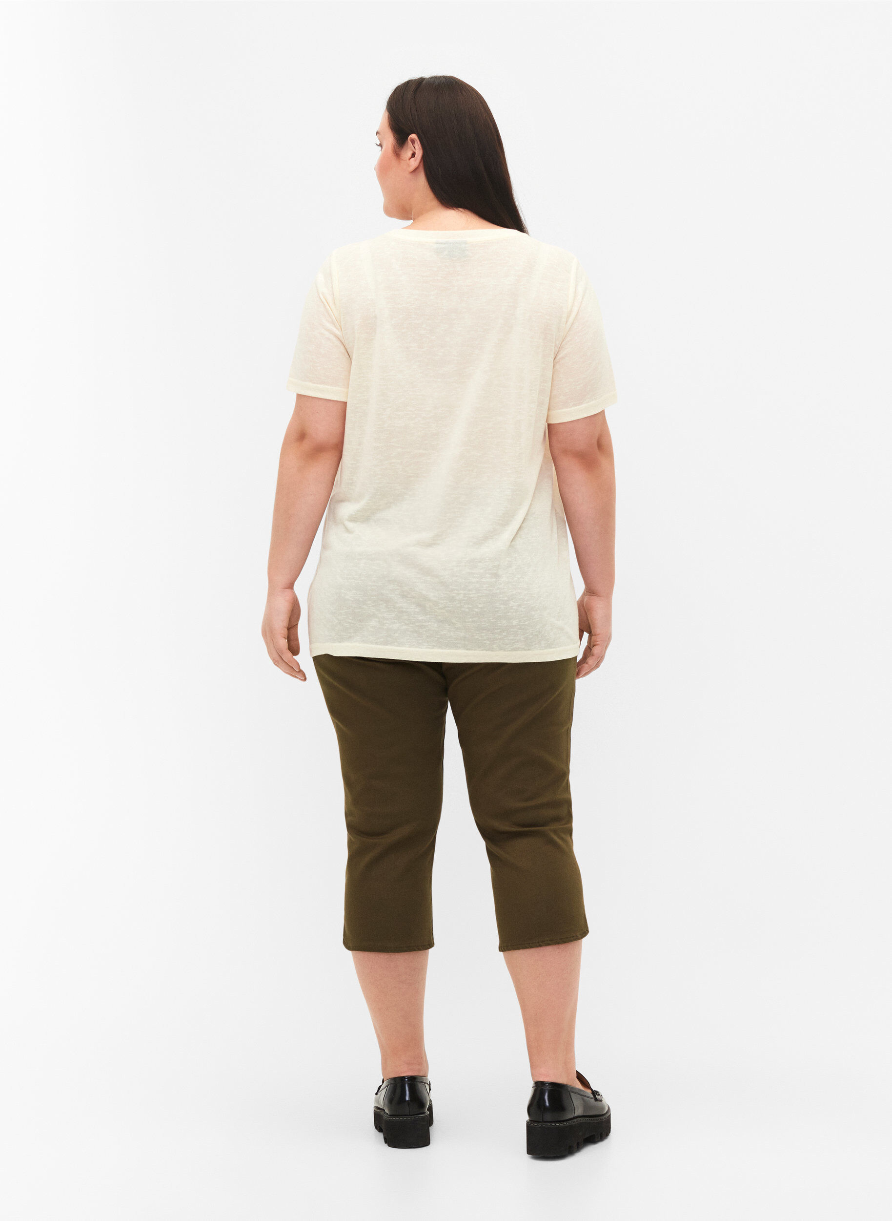 Zizzi Eng anliegende Caprihose aus einer Baumwollmischung, Ivy Green, Model image number 1