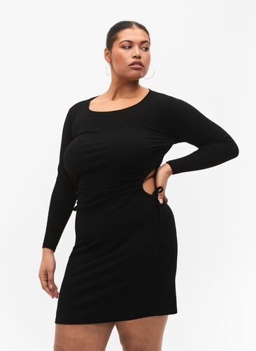 Eng anliegendes Kleid mit Ausschnitt, Black, Model image number 0