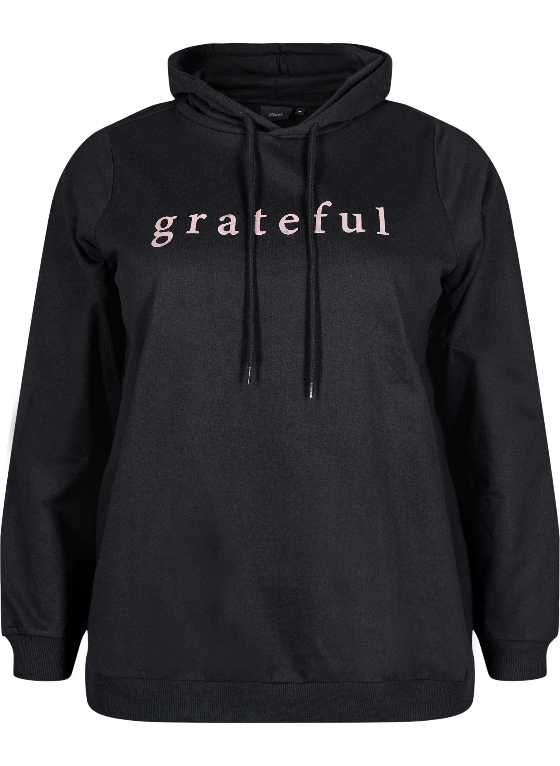 Zizzi Sweatshirt mit Kapuze und Aufdruck, Schwarz, Packshot image number 0