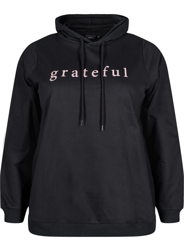 Sweatshirt mit Kapuze und Aufdruck, Schwarz, Packshot image number 0