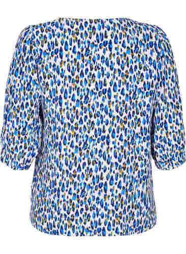 Bedruckte Bluse mit 3/4 Ärmeln, Blue Leo AOP, Packshot image number 1