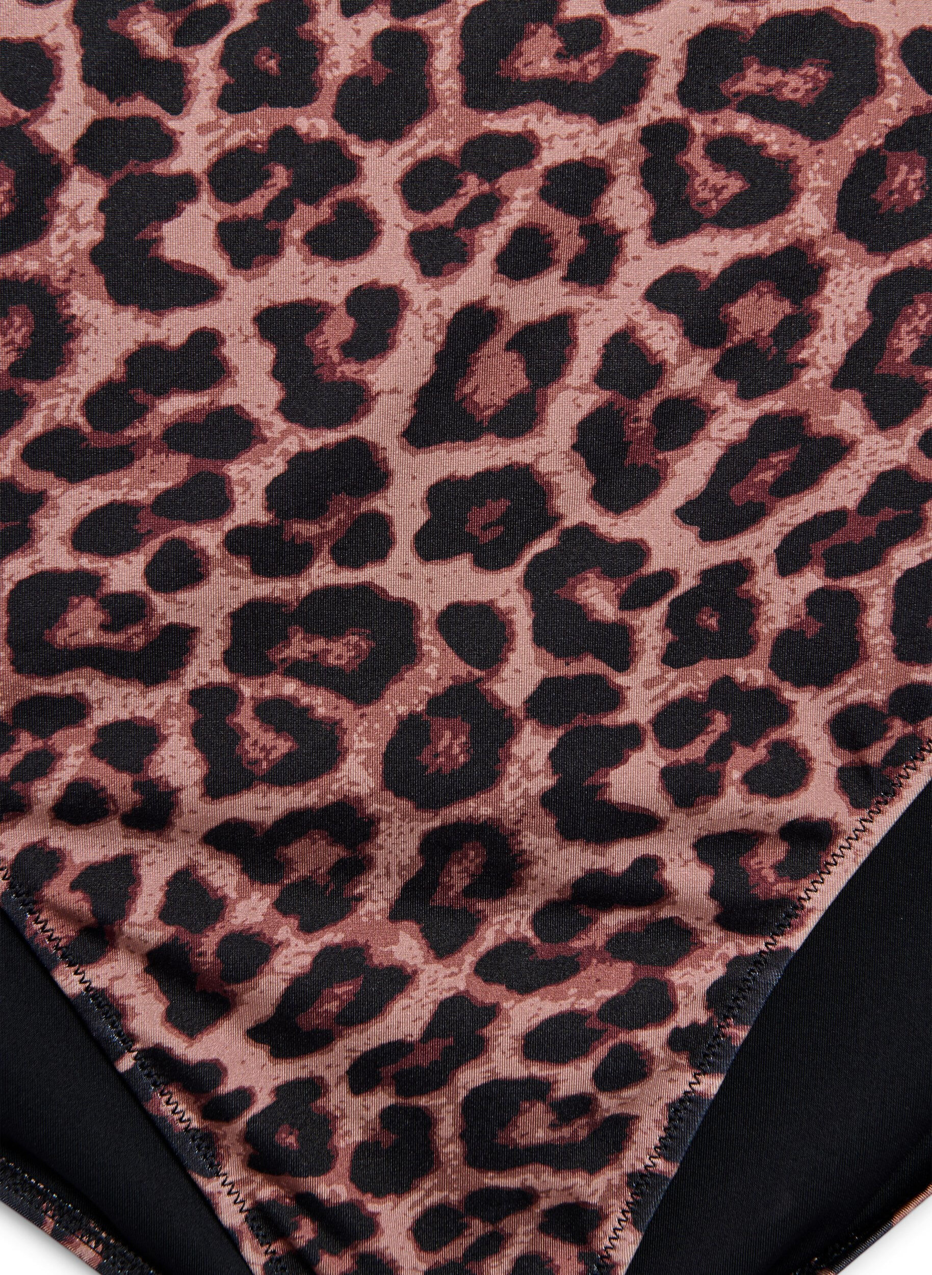 Zizzi Leopard Bikinihose mit hoher Taille, Braun, Packshot image number 2