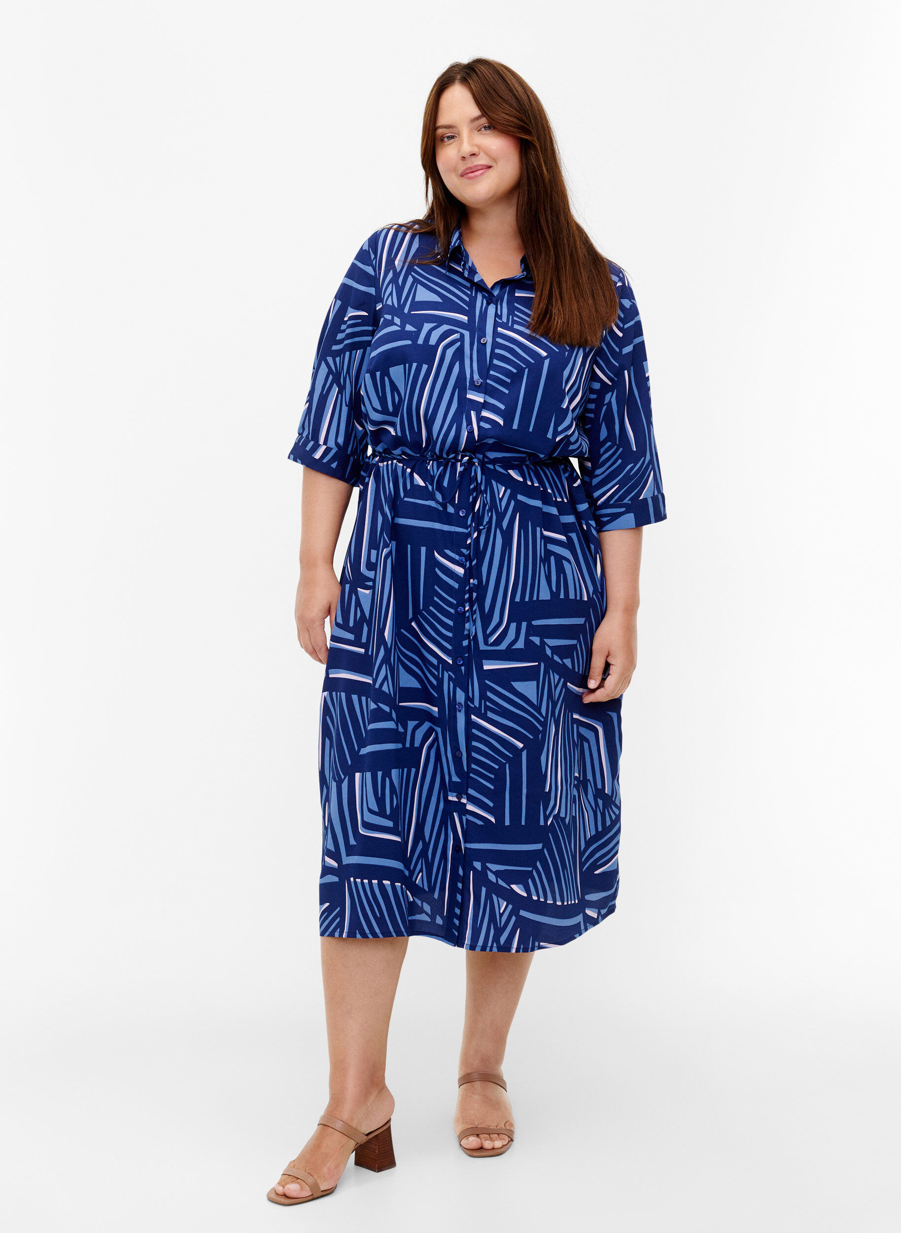 Zizzi FLASH - Hemdkleid mit Print, Medieval Blue AOP, Model image number 2